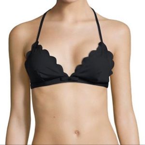 NEW Shekini Black Scalloped Edge Trim Halter Bikini Top Size L